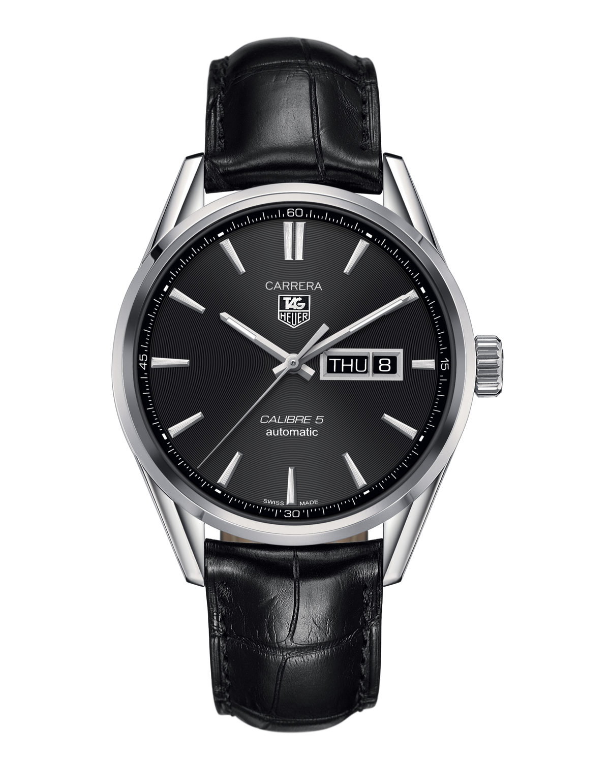Tag Heuer Carrera Automatic Black Dial Black Leather Strap Watch for Men - WAR201A.FC6266