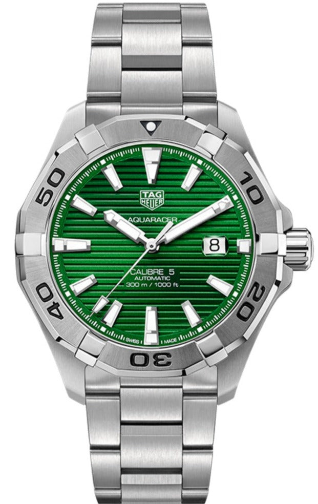 Shop Authentic Tag Heuer Aquaracer Calibre 5 Automatic Green Dial Silver Steel Strap Watch for Men - WAY2015.BA0927 - Luxxuri