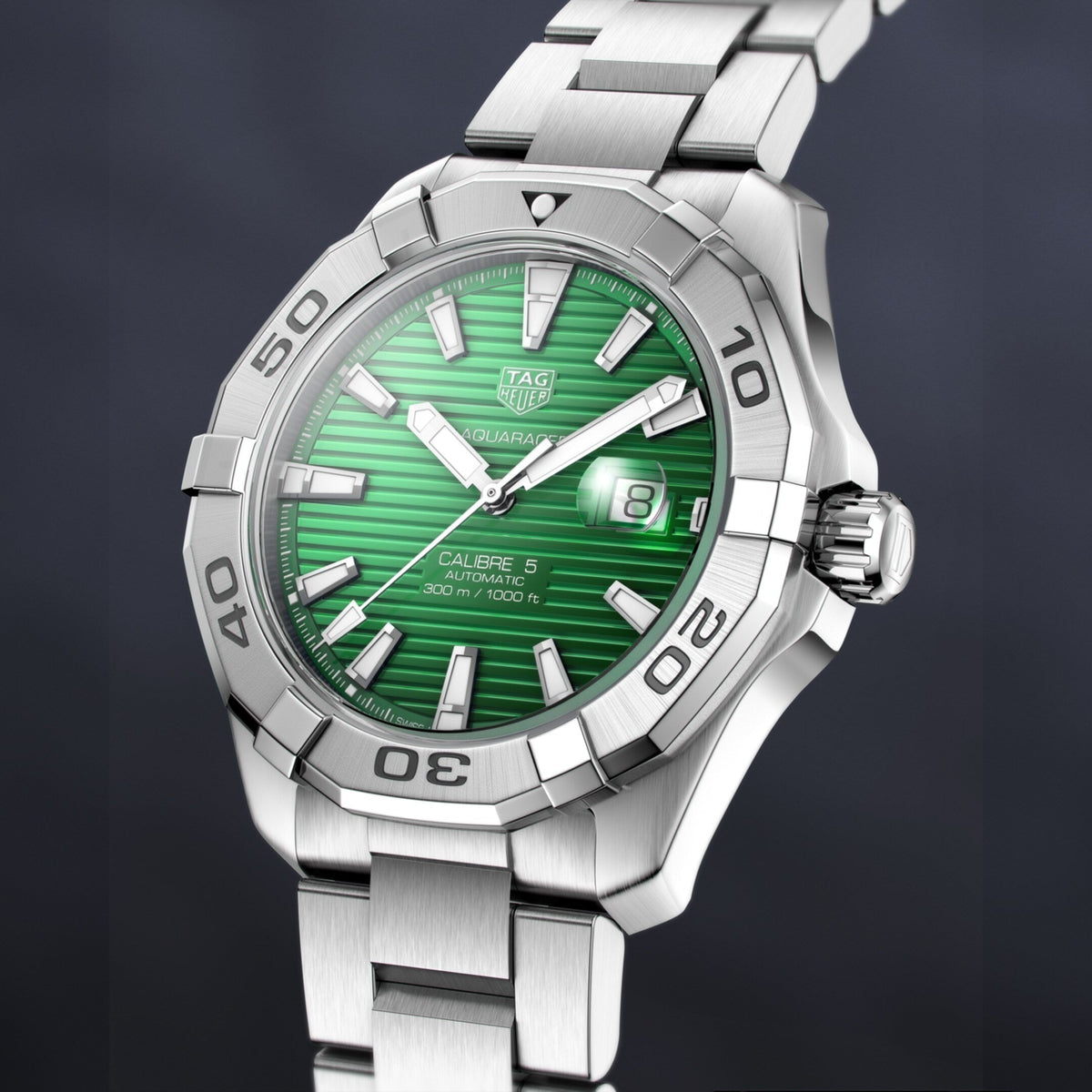 Shop Authentic Tag Heuer Aquaracer Calibre 5 Automatic Green Dial Silver Steel Strap Watch for Men - WAY2015.BA0927 - Luxxuri