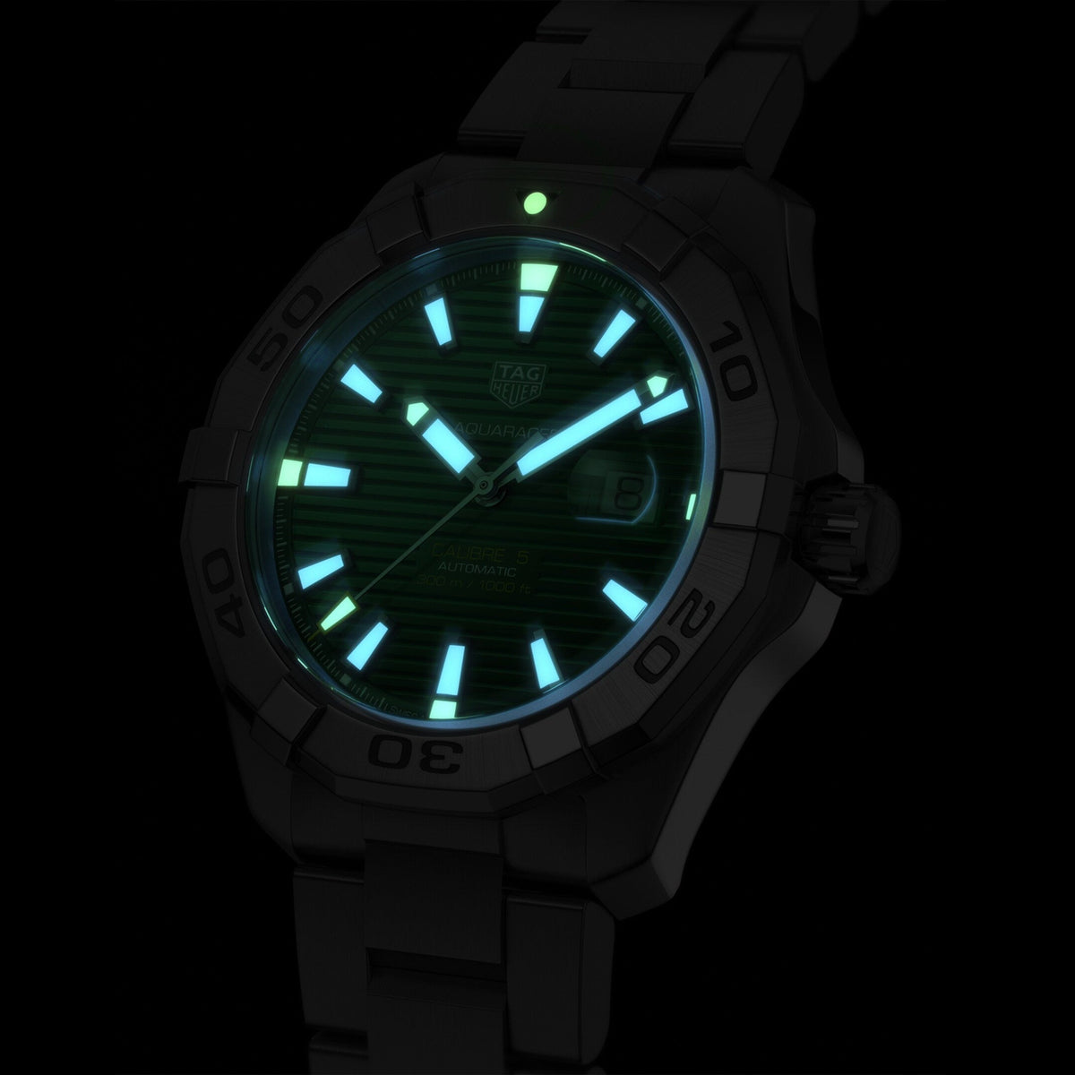 Shop Authentic Tag Heuer Aquaracer Calibre 5 Automatic Green Dial Silver Steel Strap Watch for Men - WAY2015.BA0927 - Luxxuri
