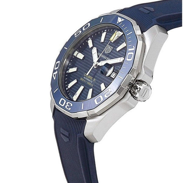 Shop Authentic Tag Heuer Aquaracer Calibre 5 Automatic Blue Dial Blue Rubber Strap Watch for Men - WAY201B.FT6150 - Luxxuri