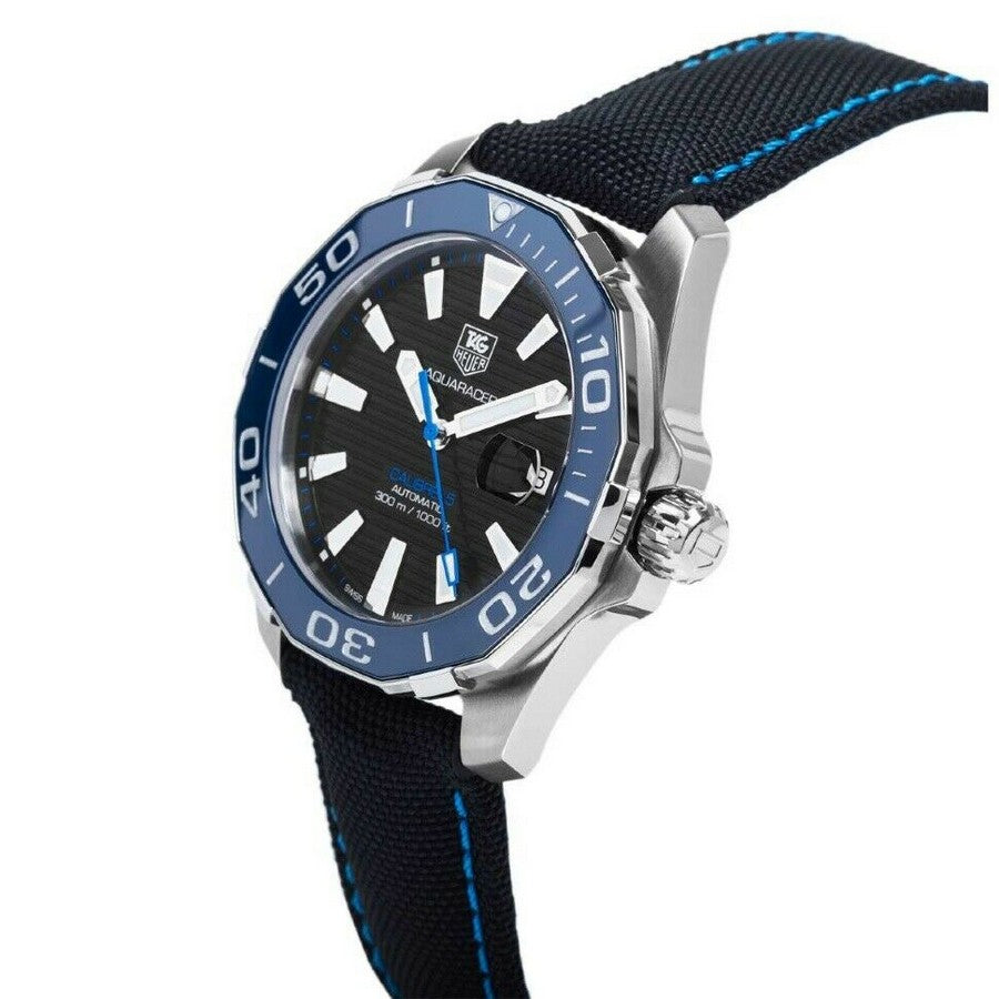 Shop Authentic Tag Heuer Aquaracer Calibre 5 Automatic Black Dial Black Nylon Strap Watch for Men - WAY201C.FC6395 - Luxxuri