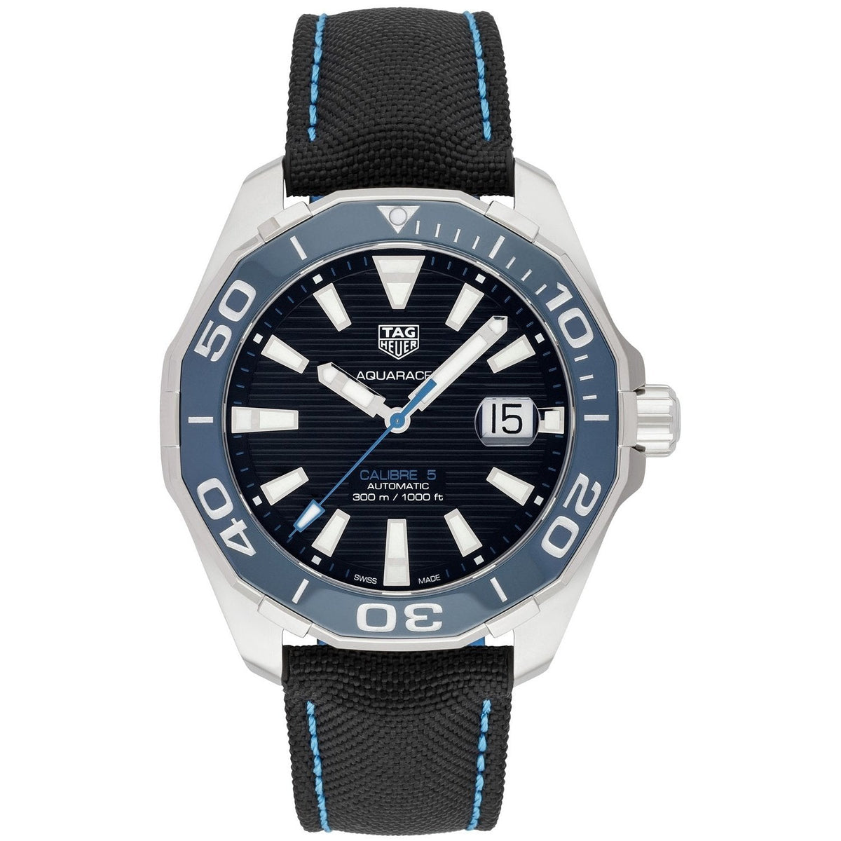 Shop Authentic Tag Heuer Aquaracer Calibre 5 Automatic Black Dial Black Nylon Strap Watch for Men - WAY201C.FC6395 - Luxxuri