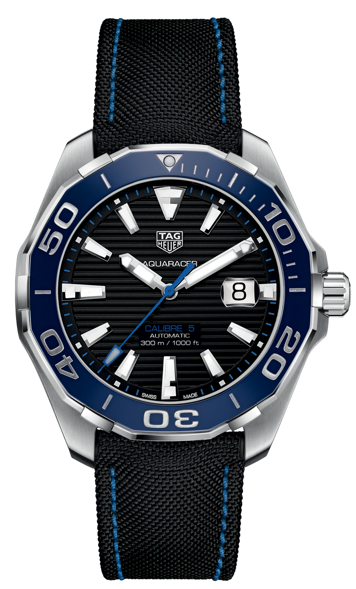 Shop Authentic Tag Heuer Aquaracer Calibre 5 Automatic Black Dial Black Nylon Strap Watch for Men - WAY201C.FC6395 - Luxxuri