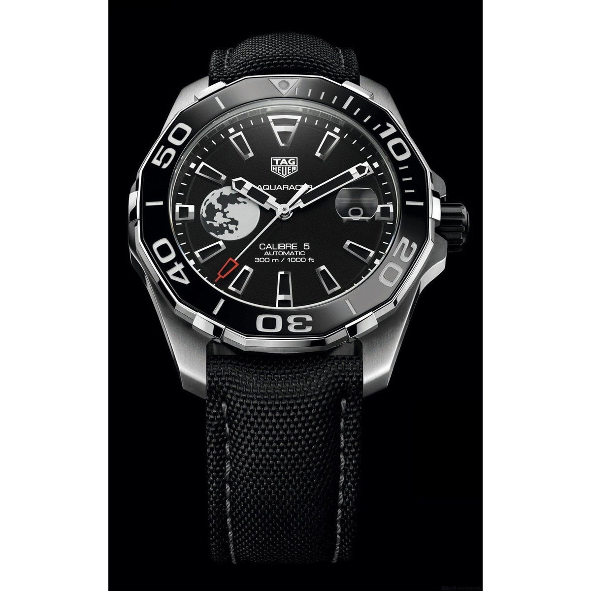 Shop Authentic Tag Heuer Aquaracer Calibre 5 Moon Black Dial Black Nylon Strap Watch for Men - WAY201J.FC6370 - Luxxuri