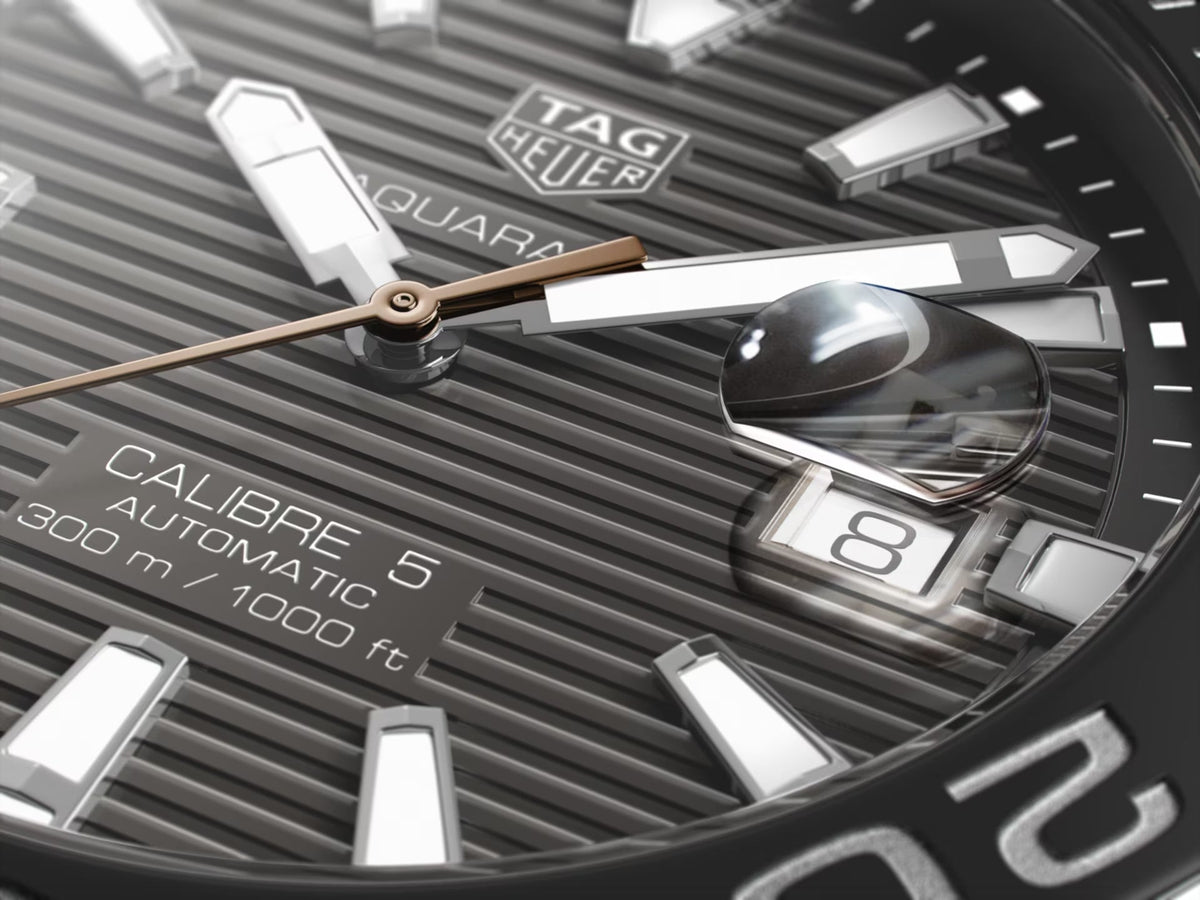 Tag Heuer Aquaracer Caliber 5 Black Dial Brown Leather Strap Watch for Men - WAY201M.FC6474
