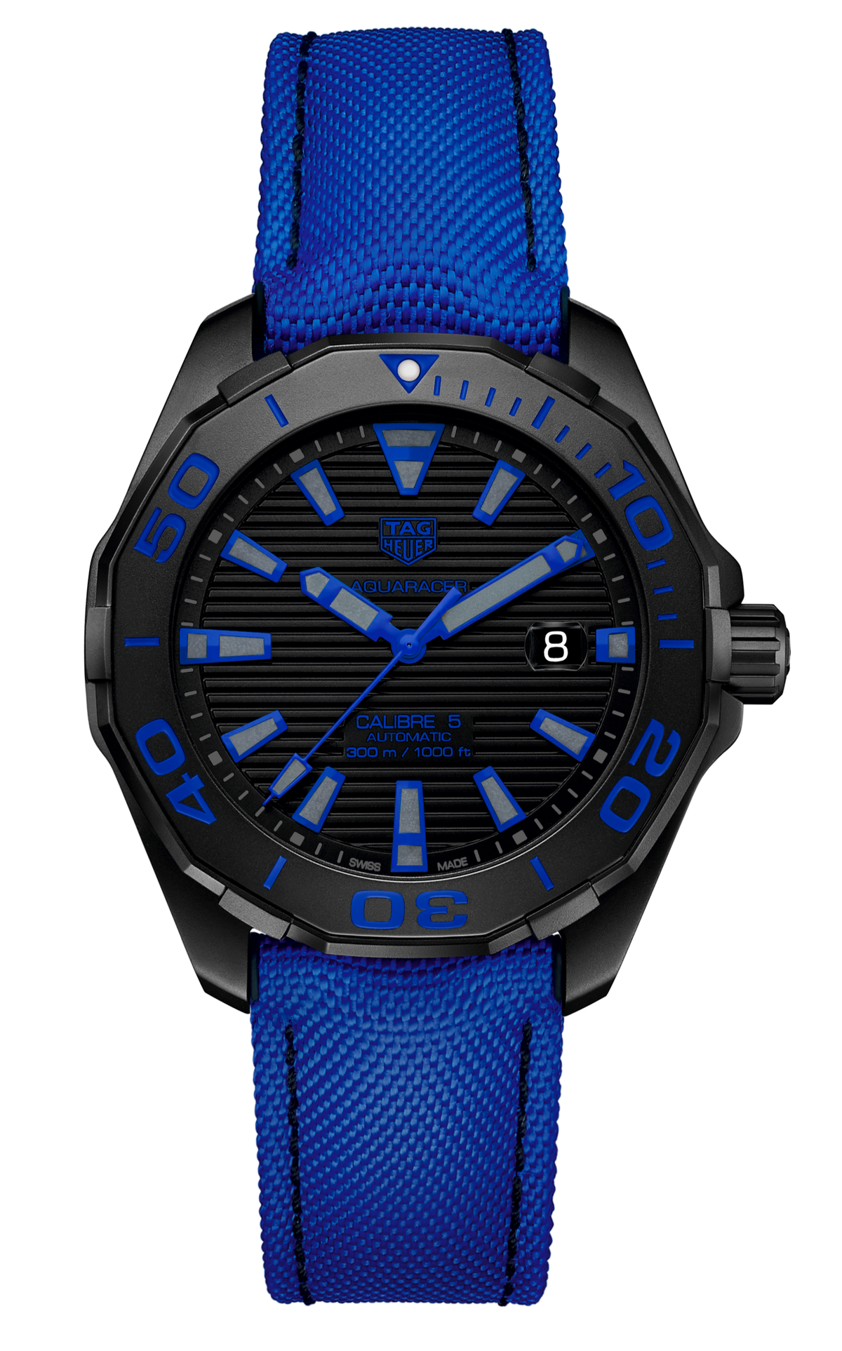 Shop Authentic Tag Heuer Aquaracer Calibre 5 Automatic Titanium Blue Dial Blue Nylon Strap Watch for Gents - WAY208B.FC6382 - Luxxuri