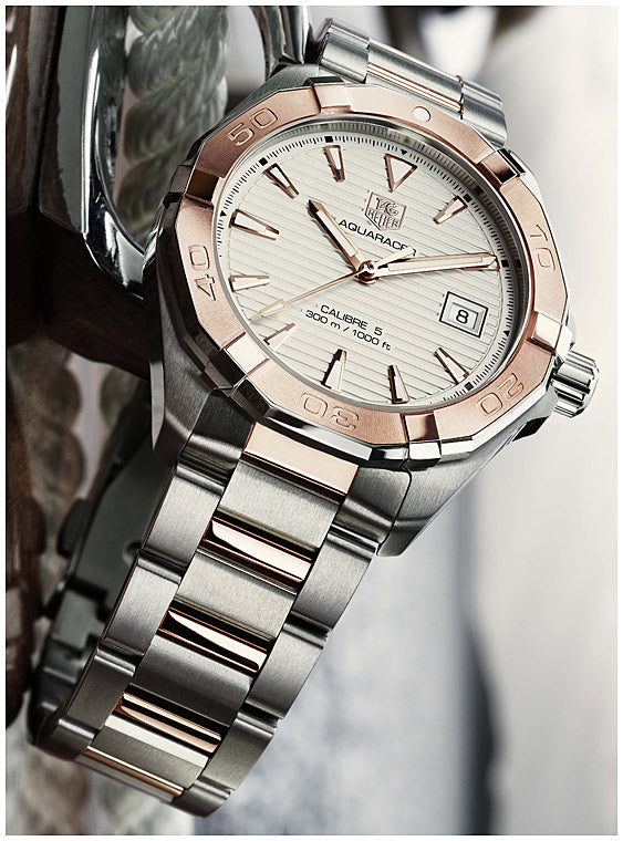 Shop Authentic Tag Heuer Aquaracer Calibre 5 Automatic White Dial Two Tone Steel Strap Watch for Men - WAY2150.BD0911 - Luxxuri