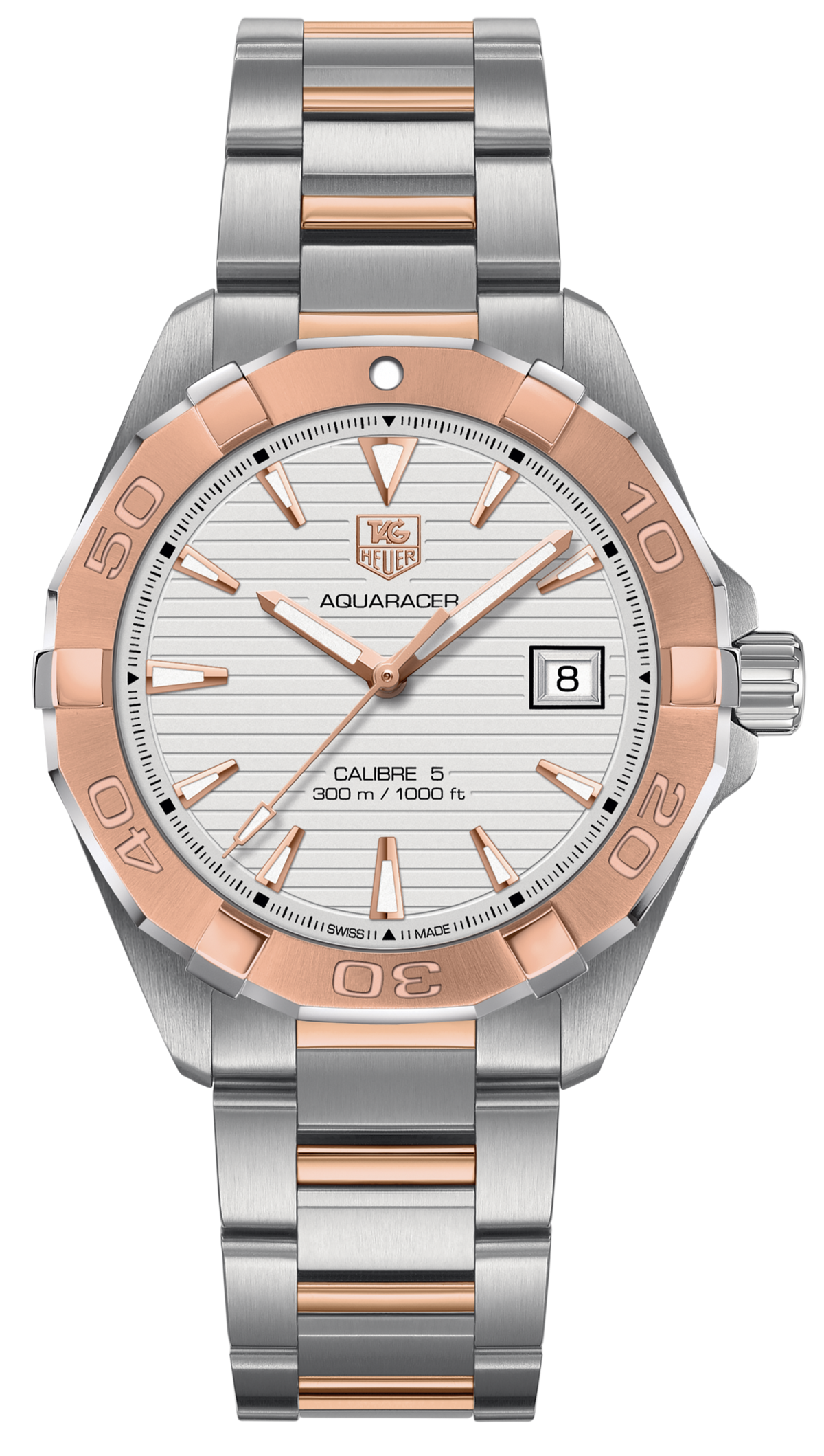 Shop Authentic Tag Heuer Aquaracer Calibre 5 Automatic White Dial Two Tone Steel Strap Watch for Men - WAY2150.BD0911 - Luxxuri