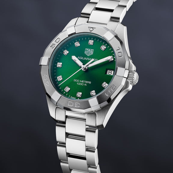 Shop Authentic Tag Heuer Aquaracer Diamonds Emerald Green Dial Watch for Women - WBD1316.BA0740 - Luxxuri