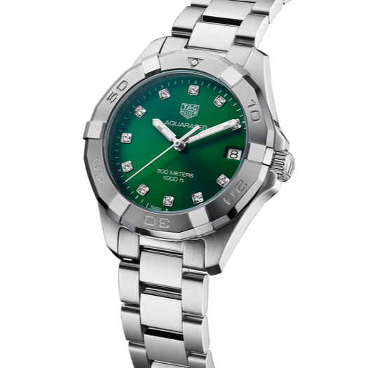 Shop Authentic Tag Heuer Aquaracer Diamonds Emerald Green Dial Watch for Women - WBD1316.BA0740 - Luxxuri