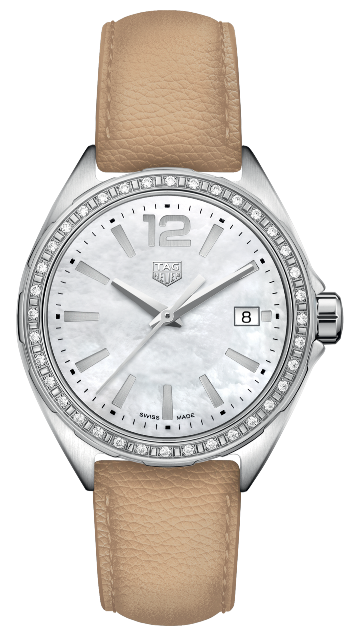 Shop Authentic Tag Heuer Formula 1 Quartz Diamonds Mother of Pearl Dial Beige Leather Strap Watch for Women - WBJ131A.FC8254 - Luxxuri
