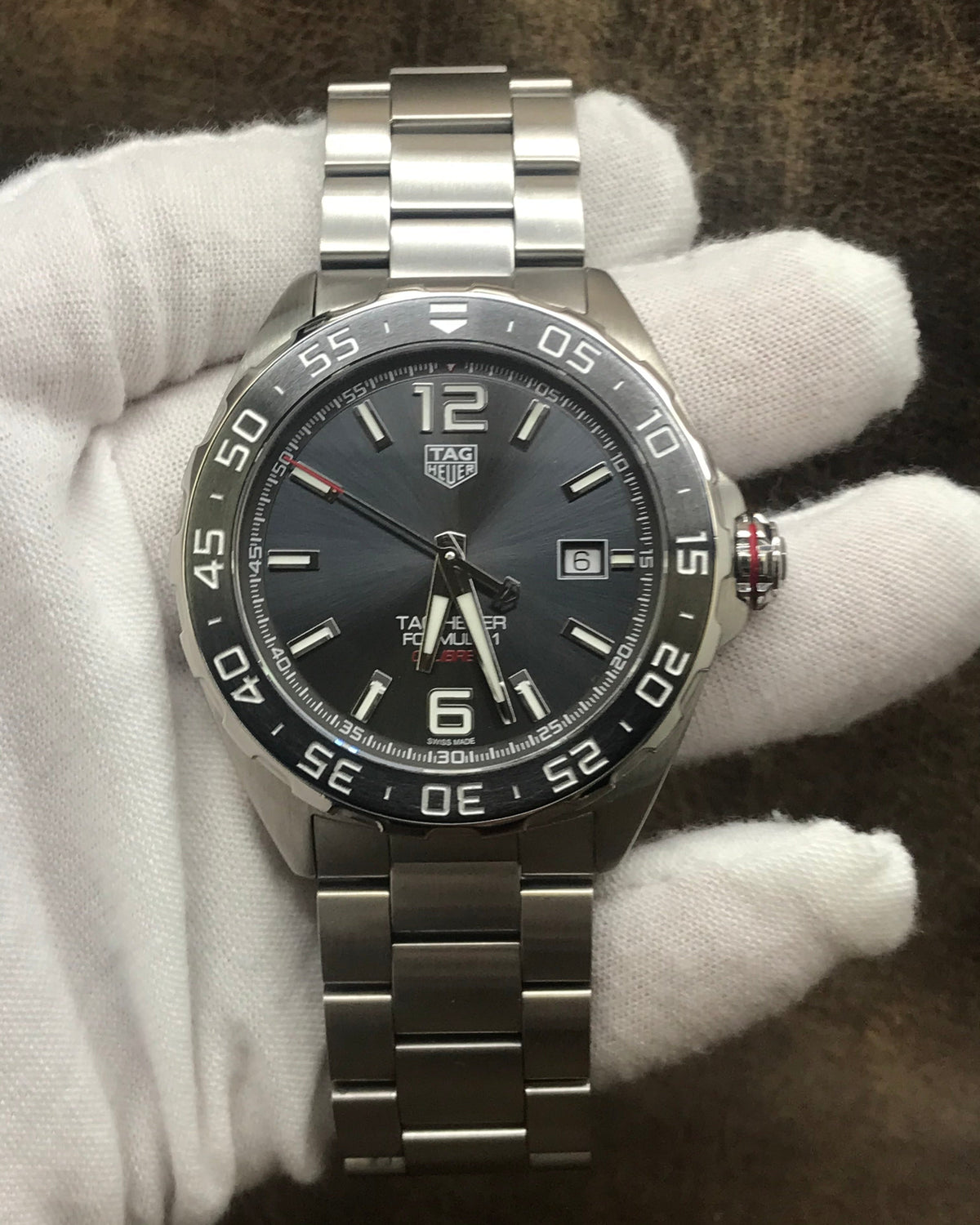Shop Authentic Tag Heuer Formula 1 Calibre 5 Chronograph Anthracite Dial Silver Steel Strap Watch for Men - WAZ2011.BA0842 - Luxxuri