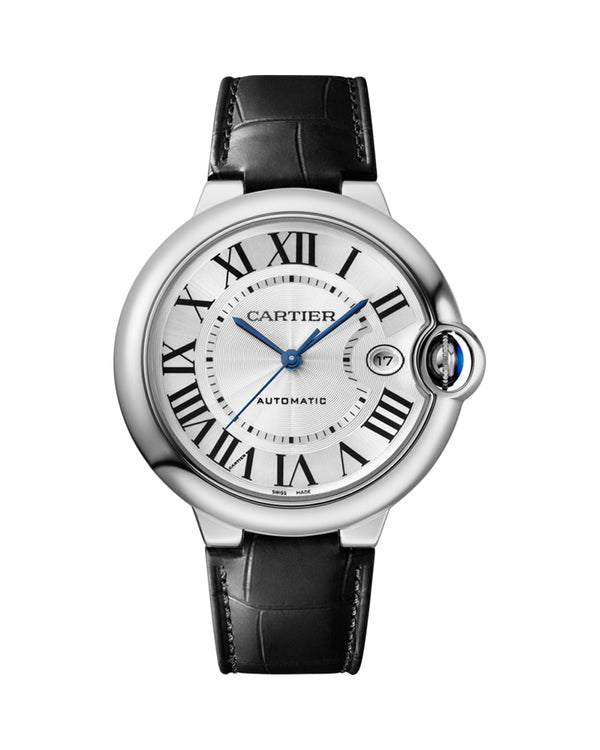 Shop Authentic Cartier Ballon Bleu de Cartier Silver Dial Black Leather Strap Watch for Men - WSBB0026 - Luxxuri
