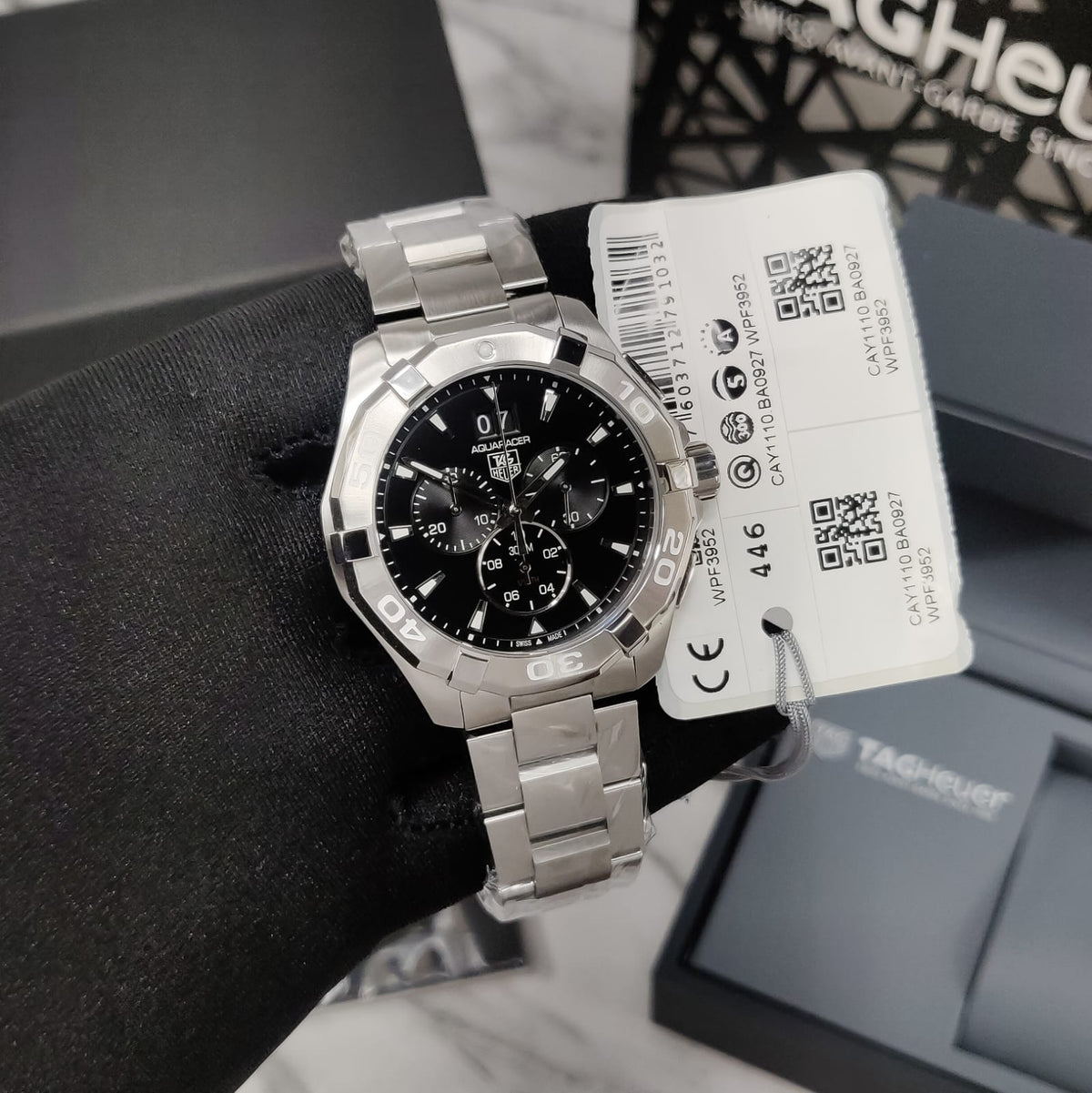 Shop Authentic Tag Heuer Aquaracer Chronograph Black Dial Silver Steel Strap Watch for Men - CAY1110.BA0927 - Luxxuri