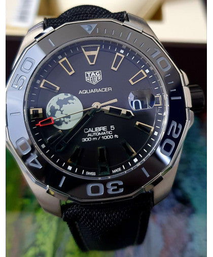 Shop Authentic Tag Heuer Aquaracer Calibre 5 Moon Black Dial Black Nylon Strap Watch for Men - WAY201J.FC6370 - Luxxuri