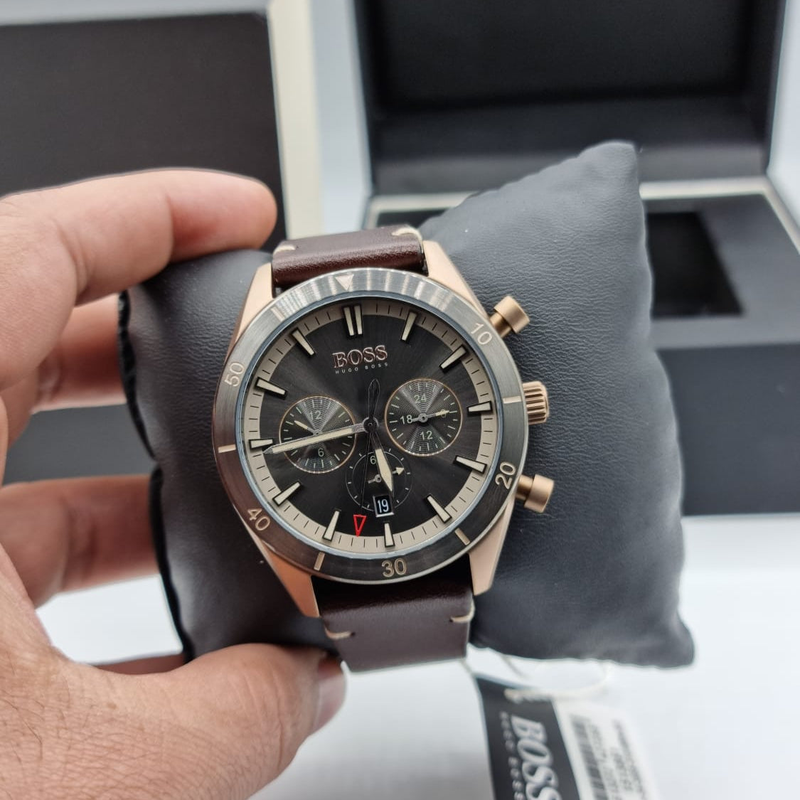 Shop Authentic Hugo Boss Santiago Grey Dial Brown Leather Strap Watch for Men - 1513861 - Luxxuri