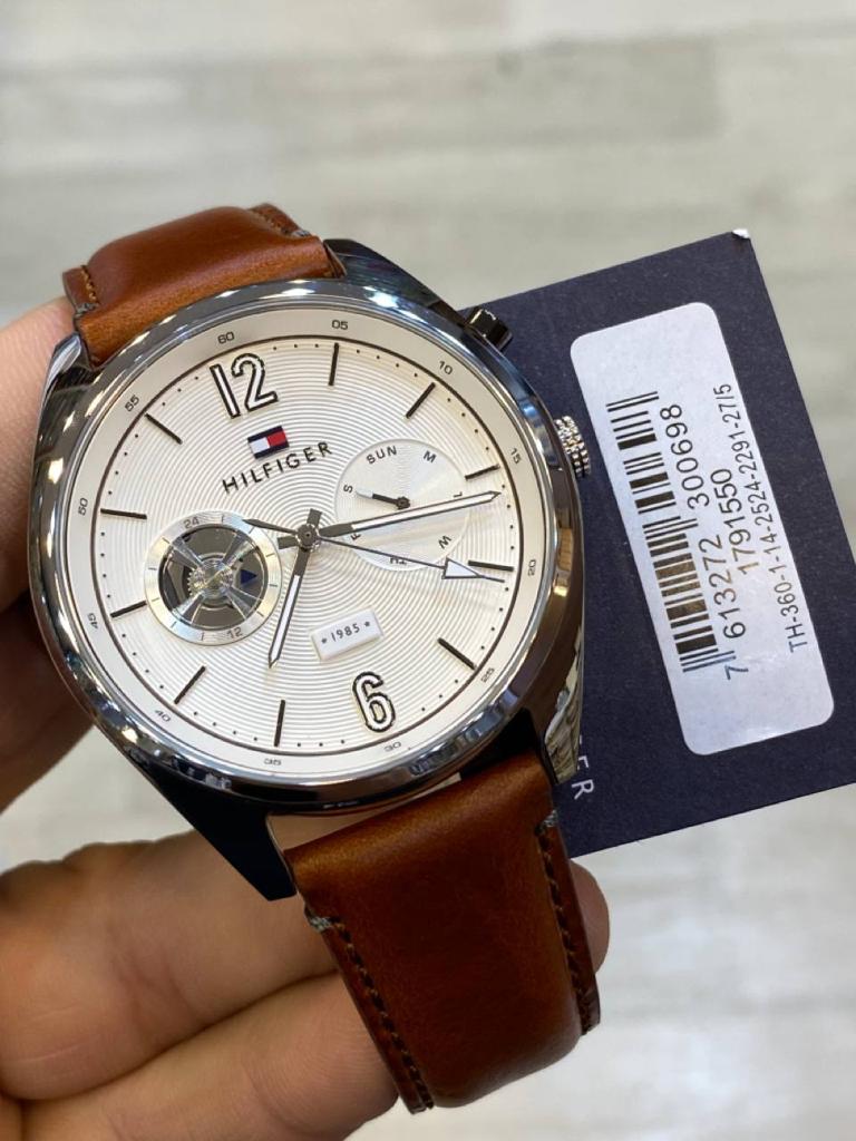 Shop Authentic Tommy Hilfiger Deacon White Dial Brown Leather Strap Watch for Men - 1791550 - Luxxuri