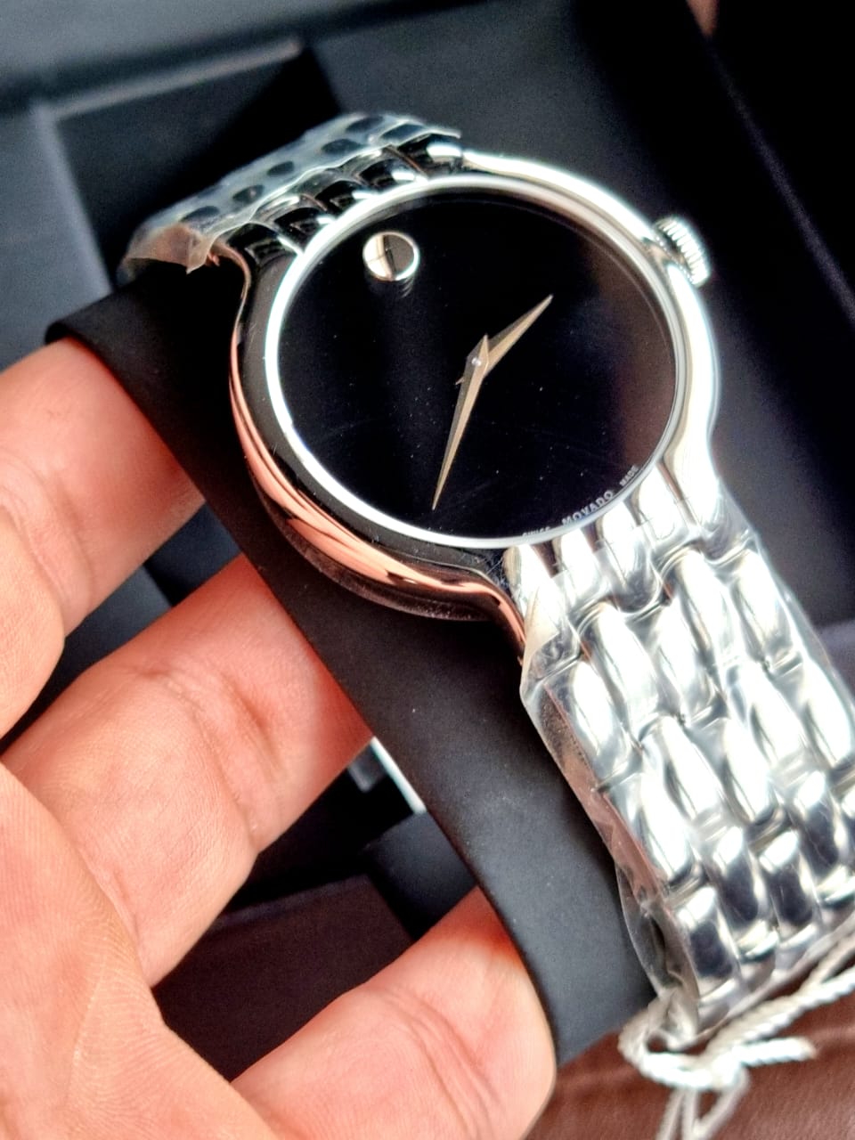 Shop Authentic Movado Classic Quartz Black Dial Silver Steel Strap Watch for Men - 0606337 - Luxxuri