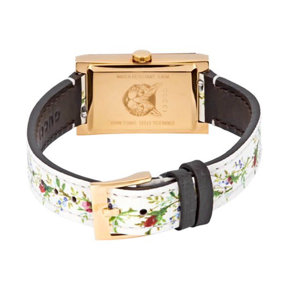 Gucci G-Frame Floral Mother of Pearl Dial White Leather Strap Watch For Women - YA147407