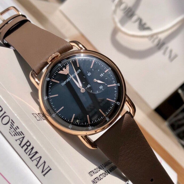 Shop Authentic Emporio Armani Aviator Quartz Black Dial Brown Leather Strap Watch For Men - AR11337 - Luxxuri