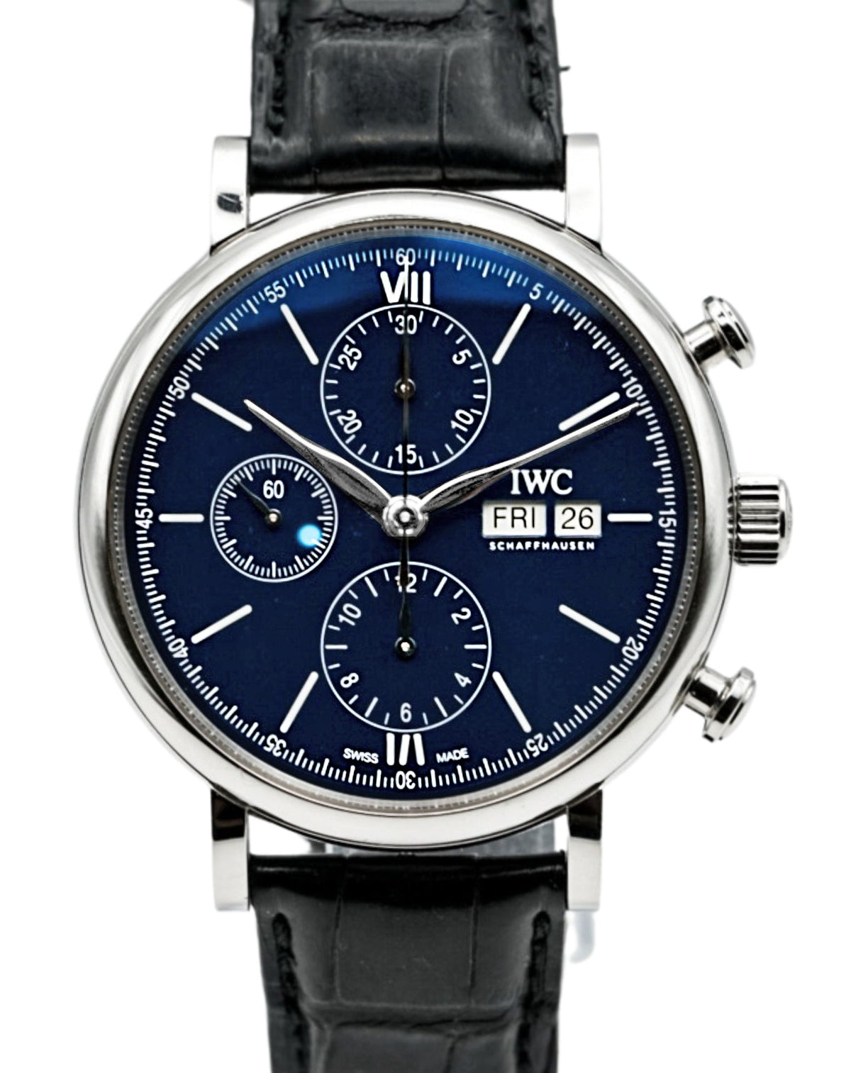 Shop Authentic IWC Portofino Chronograph Blue Dial Black Leather Strap Watch for Men - IW391023 - Luxxuri