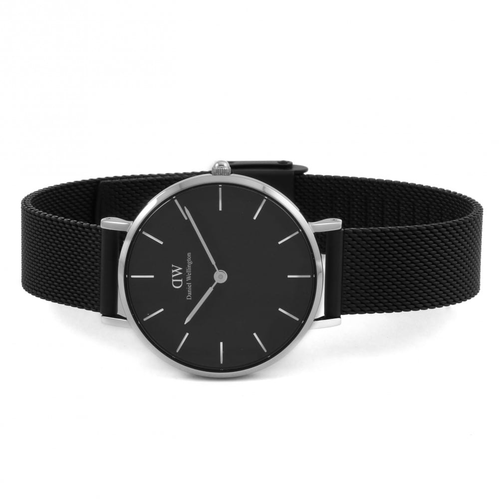 Shop Authentic Daniel Wellington Petite Ashfield Black Dial Black Mesh Strap Watch For Women - DW00100308 - Luxxuri