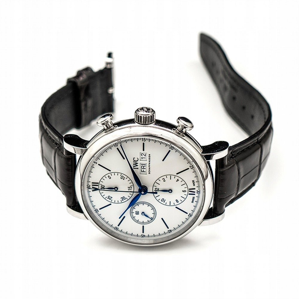Shop Authentic IWC Portofino Chronograph White Dial Black Leather Strap Watch for Men - IW391024 - Luxxuri