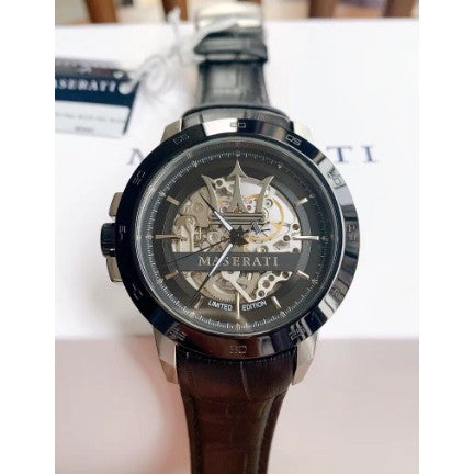 Shop Authentic Maserati Automatic Black Dial Black Leather Strap Watch For Men - R8821119007 - Luxxuri