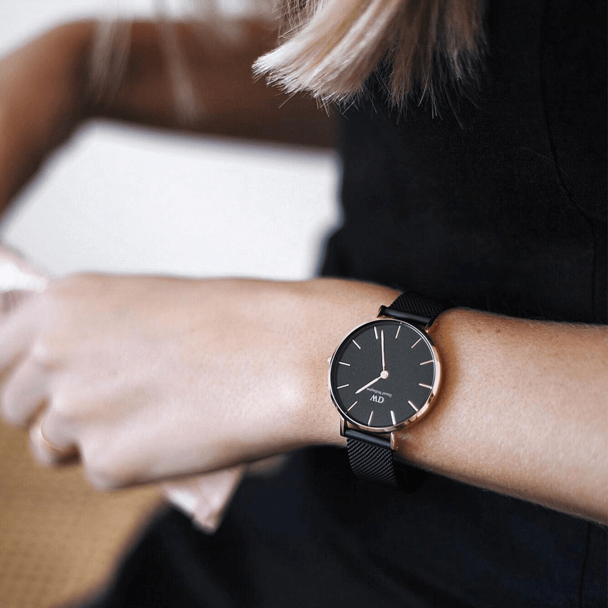 Shop Authentic Daniel Wellington Petite Ashfield Black Dial Black Mesh Strap Watch For Women - DW00100202 - Luxxuri