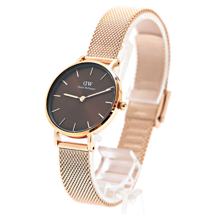Shop Authentic Daniel Wellington Petite Amber Brown Dial Gold Mesh Strap Watch For Women - DW00100476 - Luxxuri