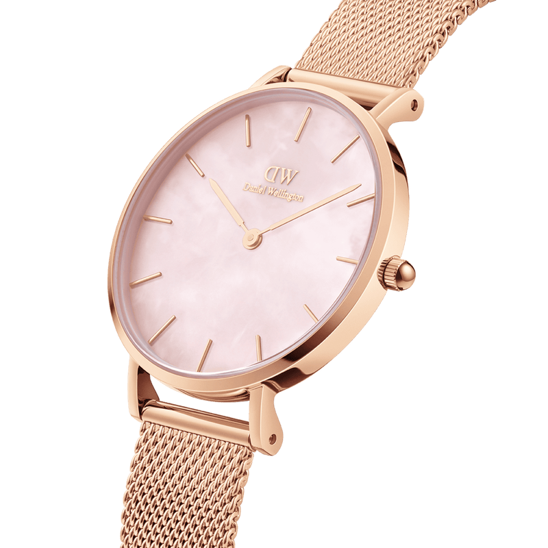 Shop Authentic Daniel Wellington Petite Melrose Mother of Pearl Pink Dial Pink Mesh Strap Watch For Women - DW00100513 - Luxxuri