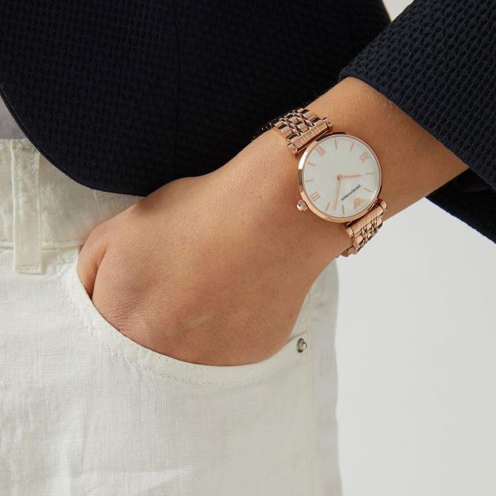 Shop Authentic Emporio Armani Mother of Pearl Dial Rose Gold Steel Strap Watch For Women - AR11110 - Luxxuri