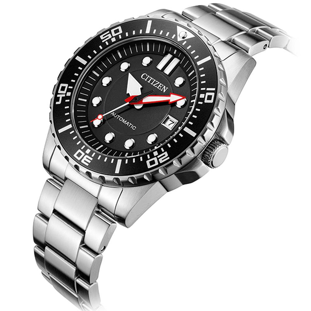 Shop Authentic Citizen Mechanical Black Dial Silver Steel Strap Watch For Men - NJ0120-81E - Luxxuri