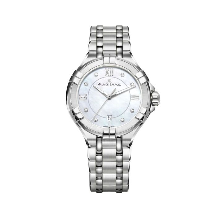 Shop Authentic Maurice Lacroix Aikon White Mother of Pearl Dial Silver Steel Strap Watch for Women - AI1004-SS002-170-1 - Luxxuri