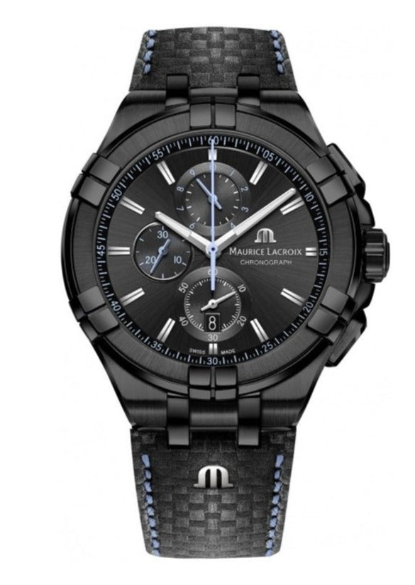 Shop Authentic Maurice Lacroix Aikon Chronograph Limited Edition Black Dial Black Leather Strap Watch for Men - AI1018-PVB01-337-1 - Luxxuri