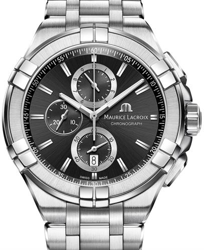 Shop Authentic Maurice Lacroix Aikon Chronograph Black Dial Silver Steel Strap Watch for Men - AI1018-SS002-330-1 - Luxxuri
