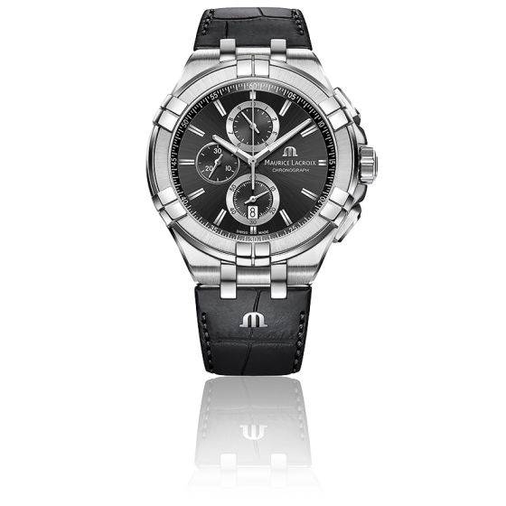Shop Authentic Maurice Lacroix Aikon Chronograph Black Dial Black Leather Strap Watch for Men - AI1018-SS001-330-1 - Luxxuri