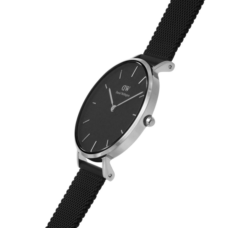 Shop Authentic Daniel Wellington Petite Ashfield Black Dial Black Mesh Strap Watch For Women - DW00100202 - Luxxuri