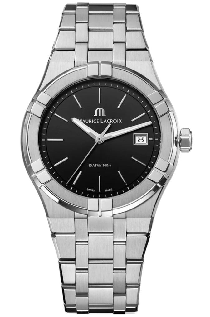 Shop Authentic Maurice Lacroix Aikon Date Quartz Black Dial Silver Steel Strap Watch for Men - AI1108-SS002-330-1 - Luxxuri