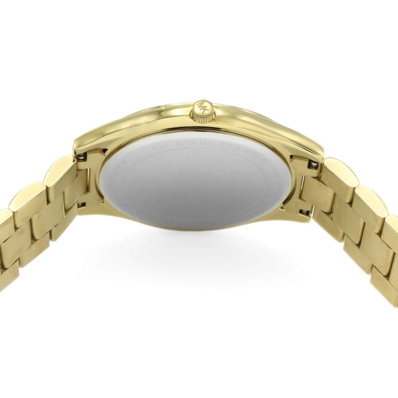 Michael Kors Slim Runway Green Dial Gold Steel Strap Watch for Women - MK3435