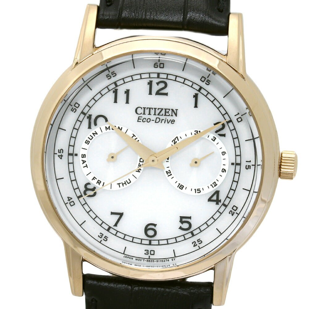 Shop Authentic Citizen Watch Eco Drive Day & Date White Dial Black Leather Strap Watch For Men - AO9003-16A - Luxxuri