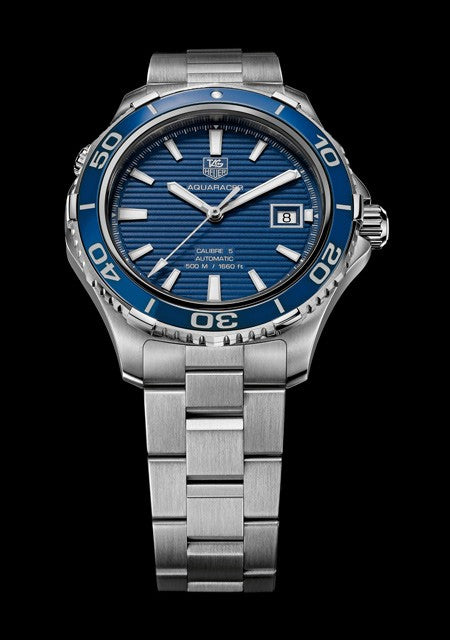 Shop Authentic Tag Heuer Aquaracer Calibre 5 Automatic Blue Dial Silver Steel Strap Watch for Men - WAK2111.BA0830 - Luxxuri