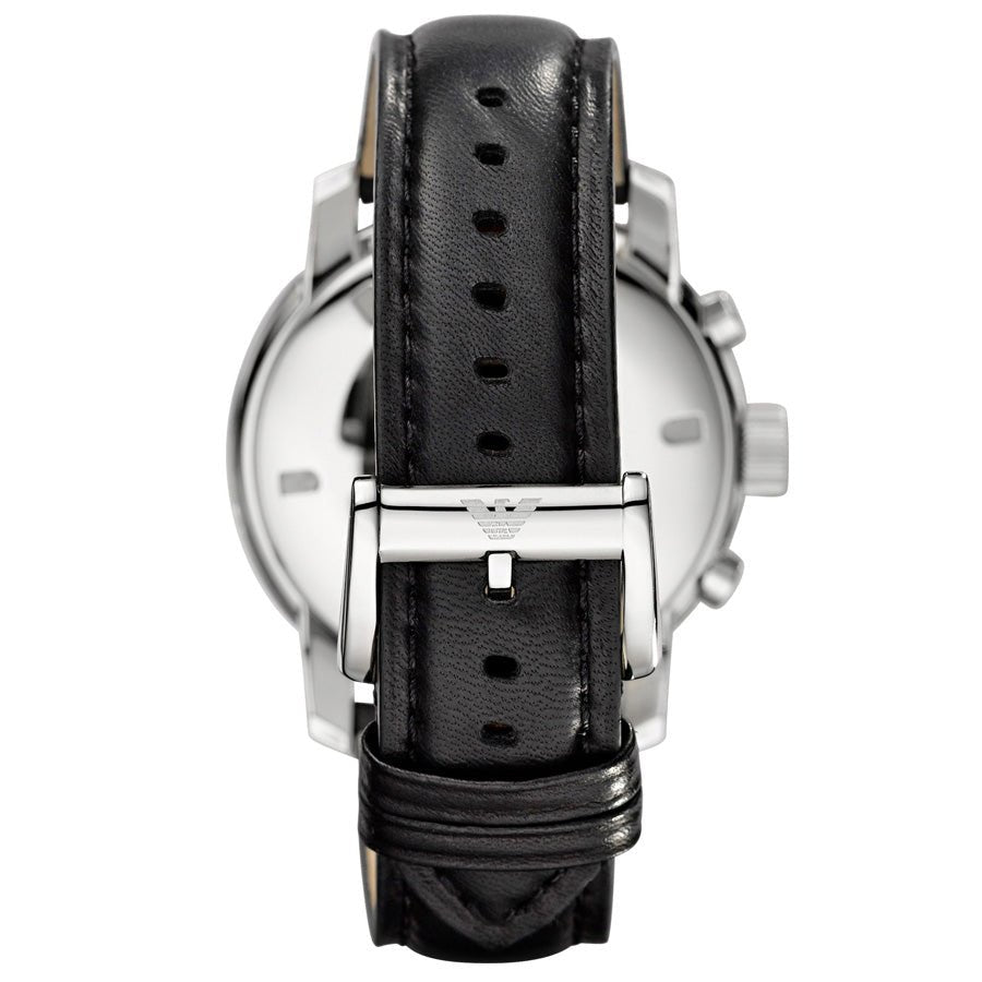 Shop Authentic Emporio Armani Classic Chronograph Black Dial Black Leather Strap Watch For Men - AR0431 - Luxxuri