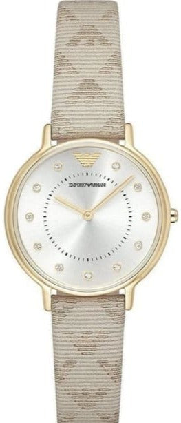 Shop Authentic Emporio Armani Kappa Quartz Silver Dial Beige Leather Strap Watch For Women - AR11042 - Luxxuri