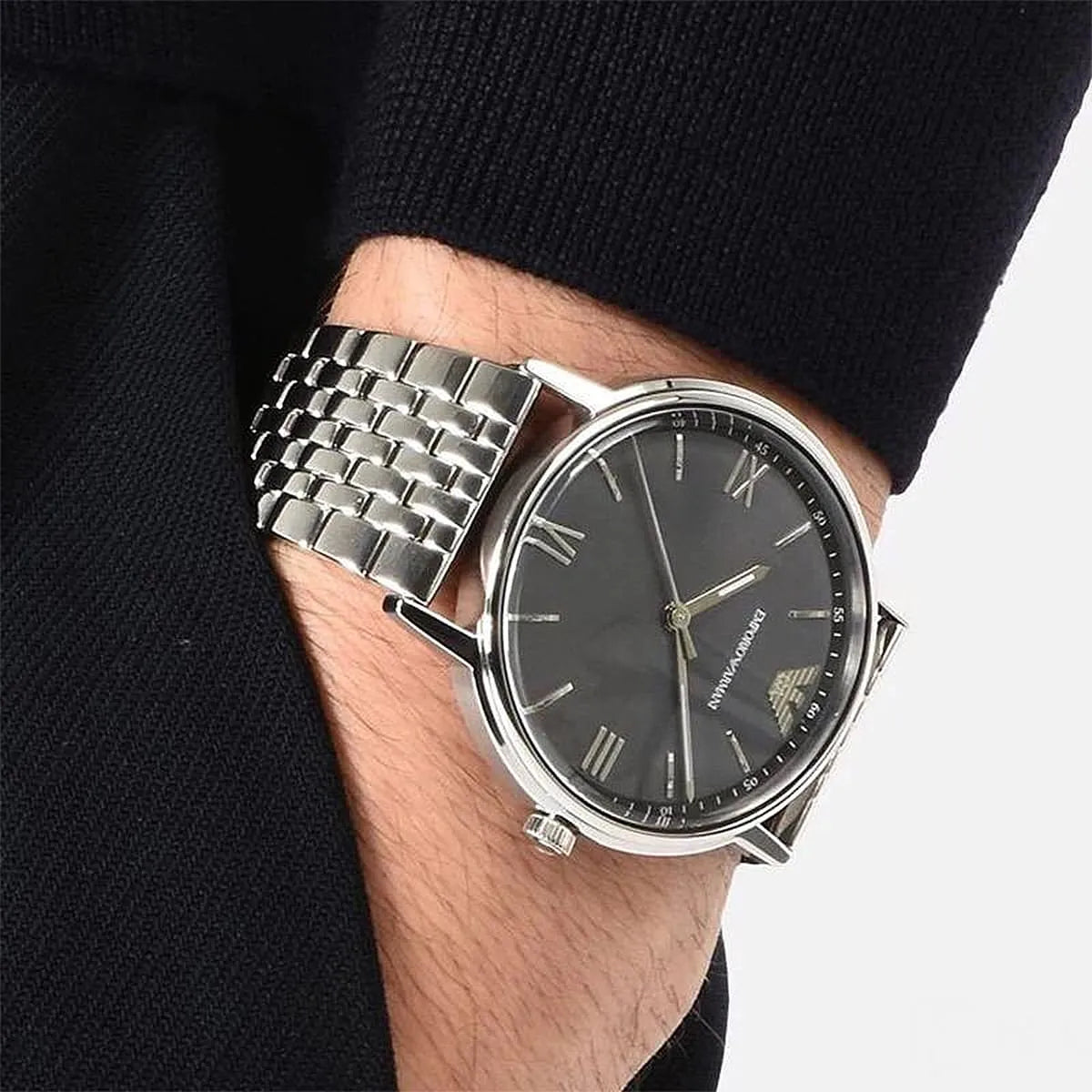 Shop Authentic Emporio Armani Kappa Quartz Grey Dial Silver Mesh Bracelet Watch For Men - AR11068 - Luxxuri