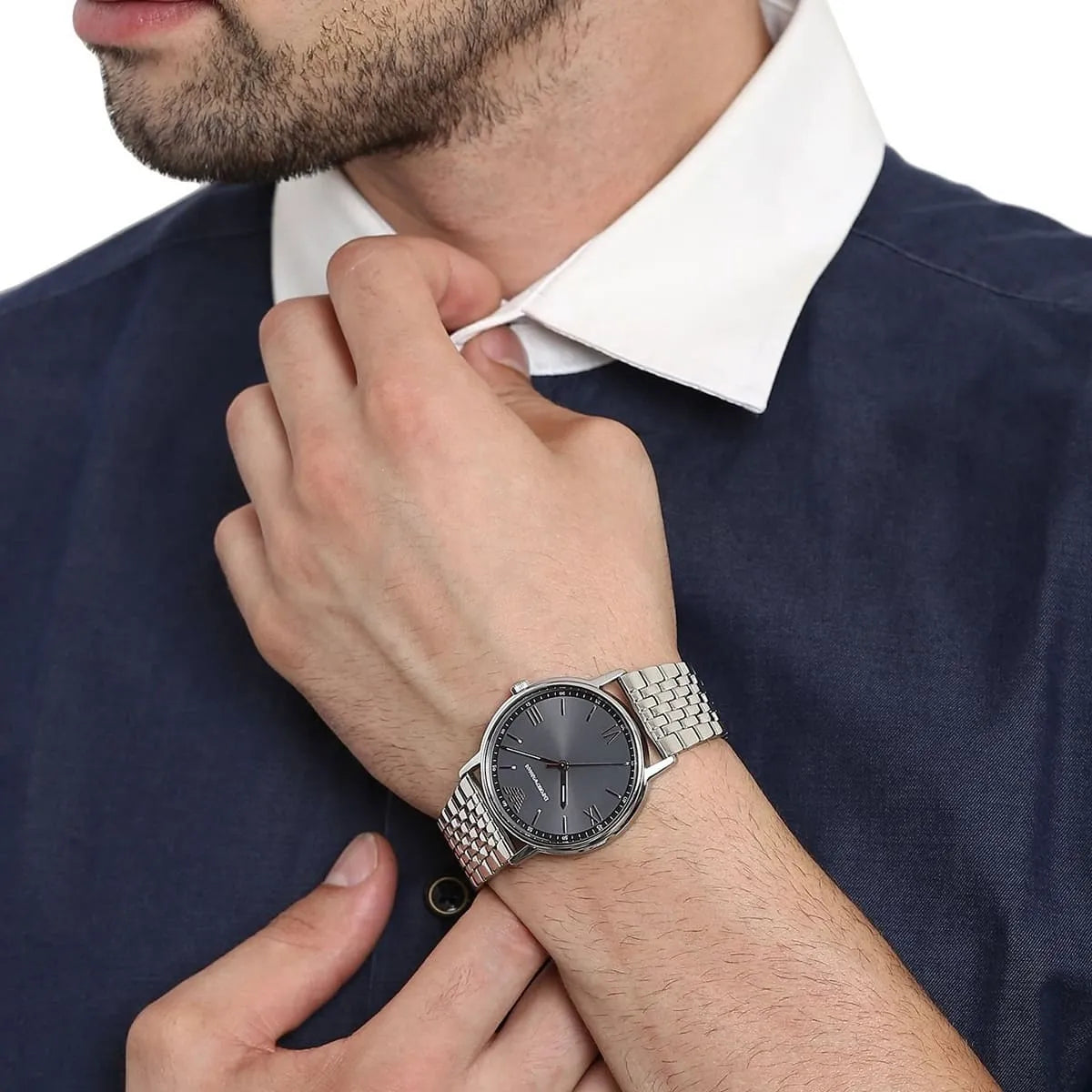 Shop Authentic Emporio Armani Kappa Quartz Grey Dial Silver Mesh Bracelet Watch For Men - AR11068 - Luxxuri