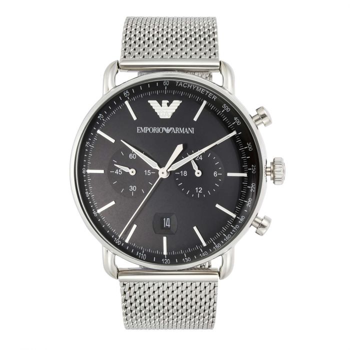Shop Authentic Emporio Armani Chronograph Black Dial Silver Mesh Bracelet Watch For Men - AR11104 - Luxxuri