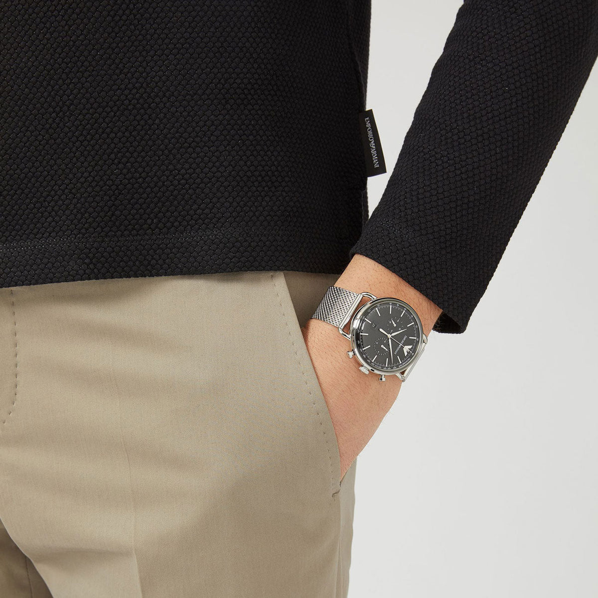 Shop Authentic Emporio Armani Chronograph Black Dial Silver Mesh Bracelet Watch For Men - AR11104 - Luxxuri