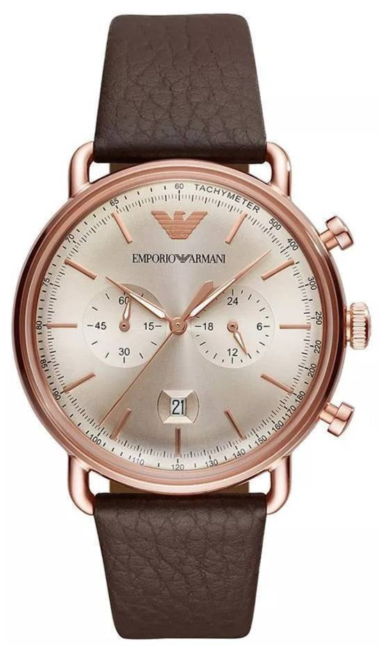 Shop Authentic Emporio Armani Aviator Grey Dial Brown Leather Strap Watch For Men - AR11106 - Luxxuri